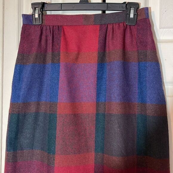 Vintage Deadstock Barclay Square Part Wool Red Blue Plaid Long A Line Skirt - Picture 4 of 14